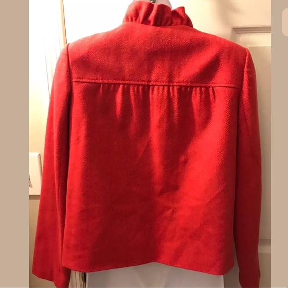 J. CREW Fiona Herringbone Jacket Coat Red Wool Ruffle Trim Donegal Career Work - Picture 5 of 7